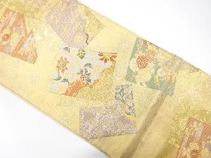 アンティーク　色紙散らしに花模様織り出し袋帯(材料)